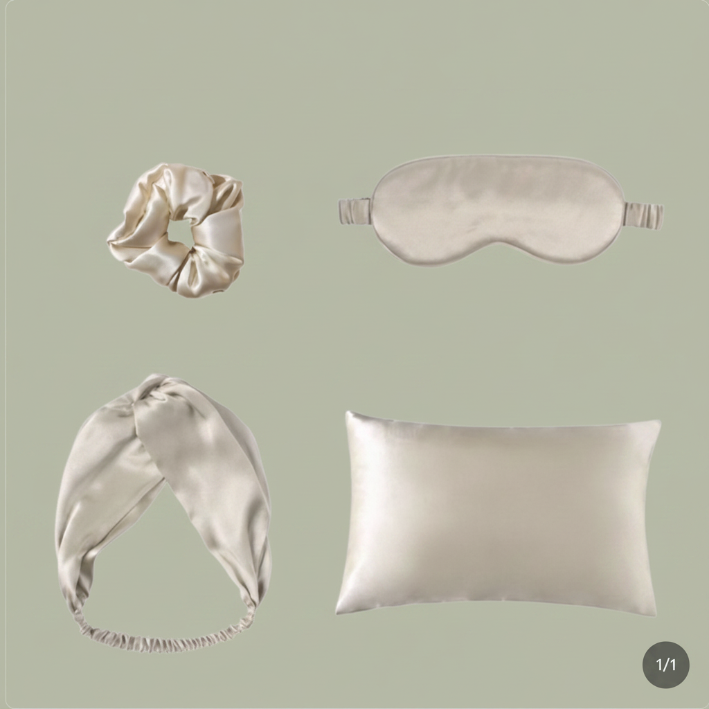 The Satin Sleep Set — Eye Mask, Pillowcase, Scrunchie & Headband